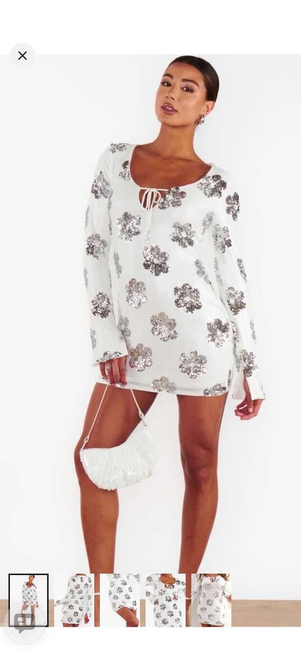 Show Me Your Mumu Matilda White Sequin Flower Mini Dress Size: Large